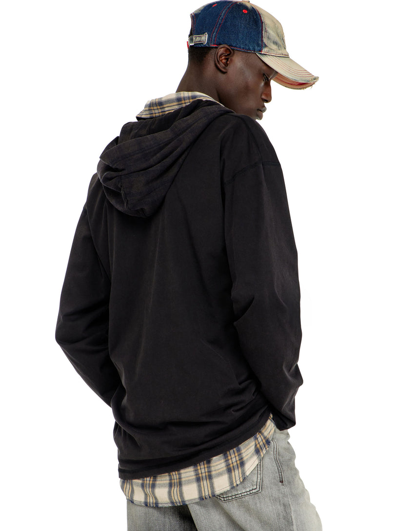 T-shirt a manica lunga con cappuccio in flanella