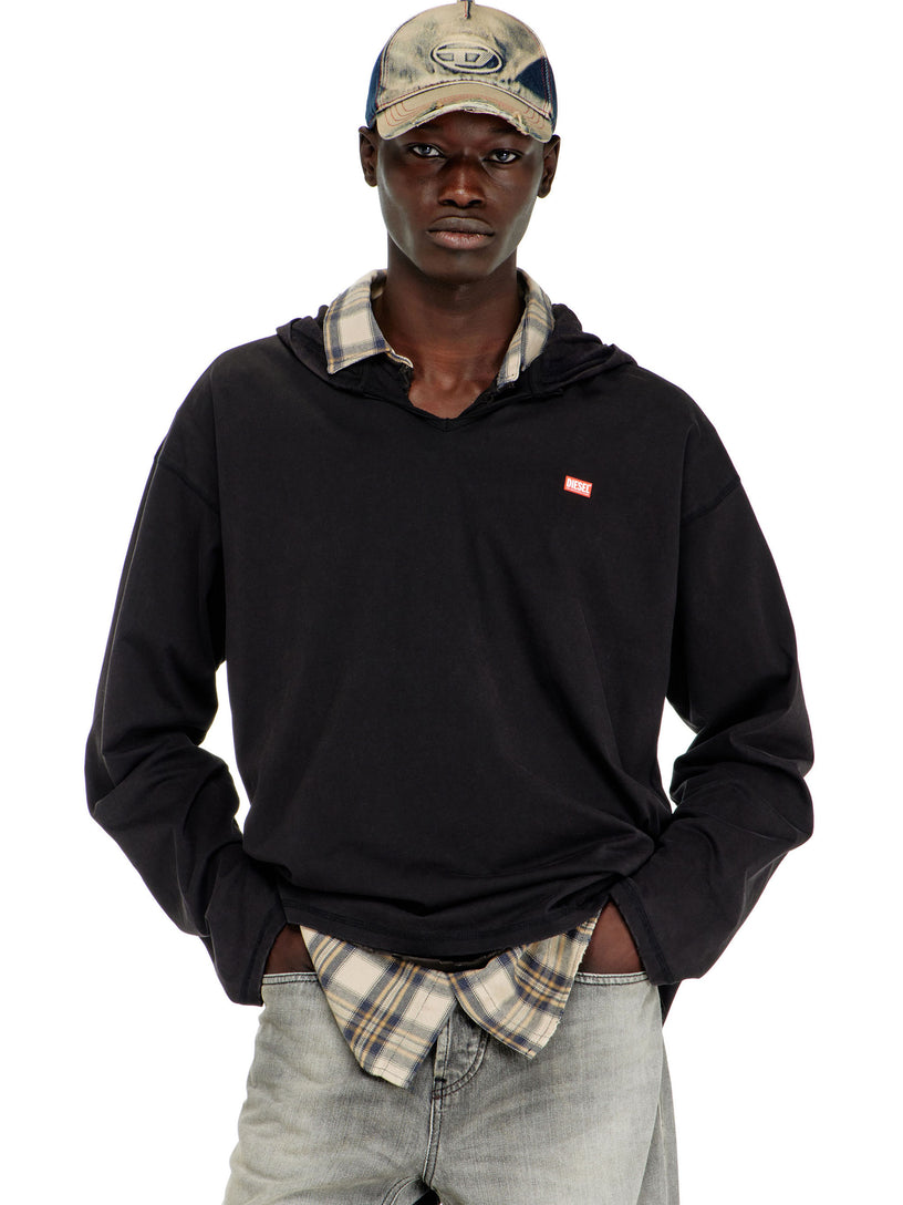 T-shirt a manica lunga con cappuccio in flanella