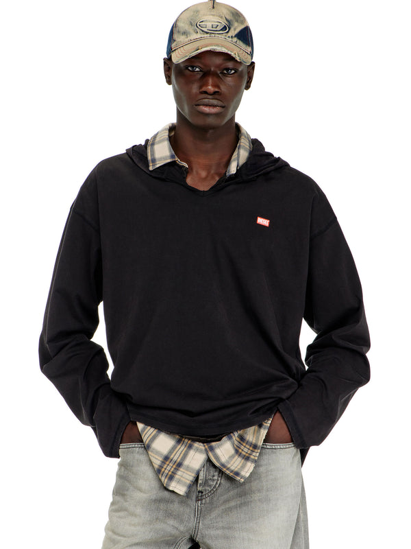 Long-sleeve T-shirt with flannel hood