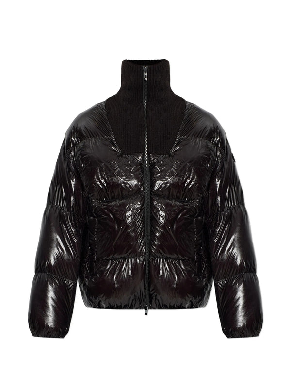 Ripstop fabric down jacket with ribbed collar