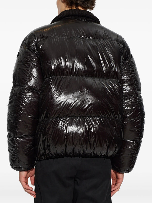 Ripstop fabric down jacket with ribbed collar
