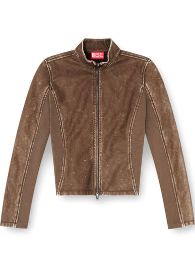 Giacca biker con inserti in maglia a costine