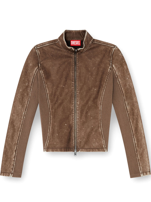 Giacca biker con inserti in maglia a costine