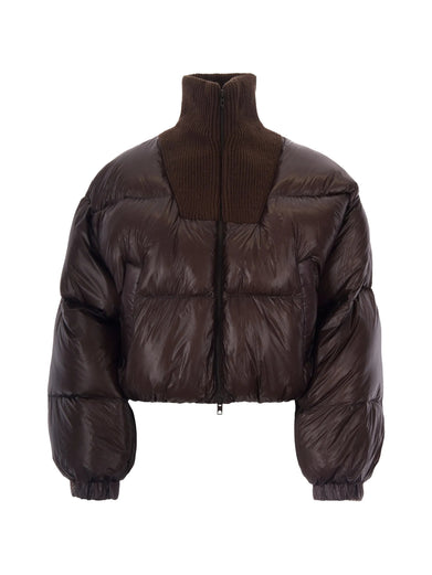 Piumino in tessuto ripstop con collo a maglia