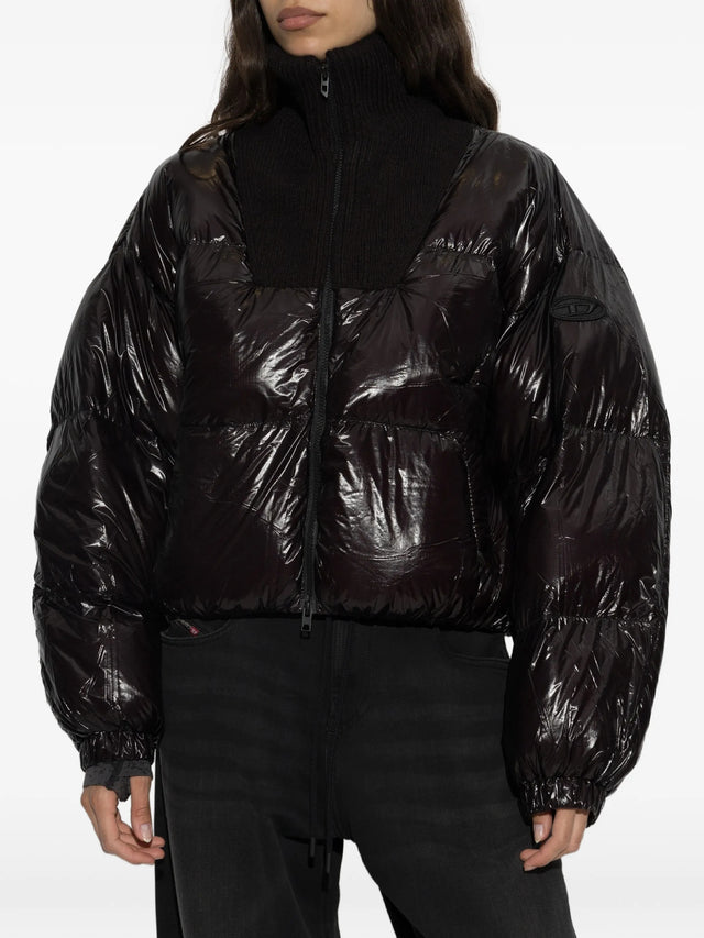 Ripstop fabric down jacket with knitted collar