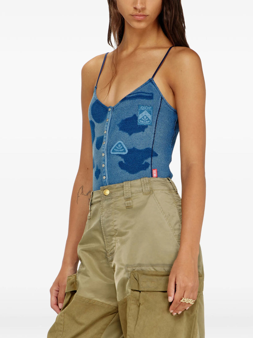 Body in jersey a costine con patch effetto ombra