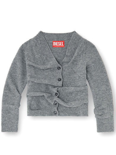Cardigan cropped in maglia wrinkled lavorata a caldo