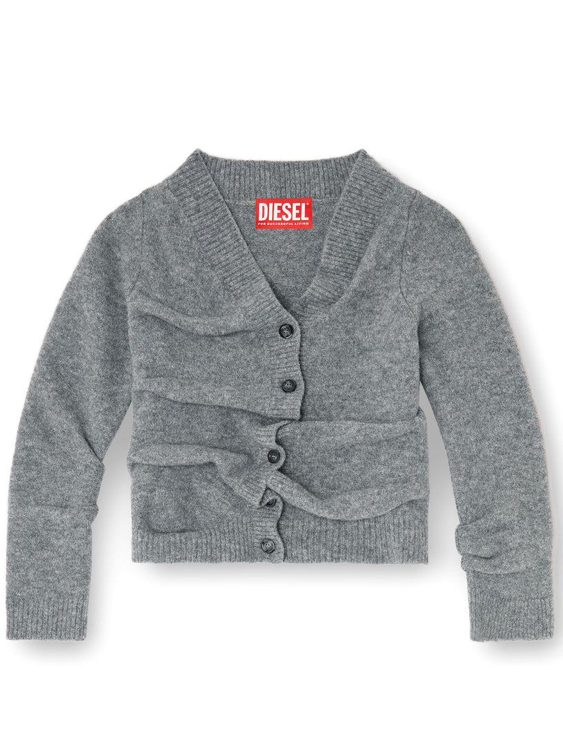 Cardigan cropped in maglia wrinkled lavorata a caldo