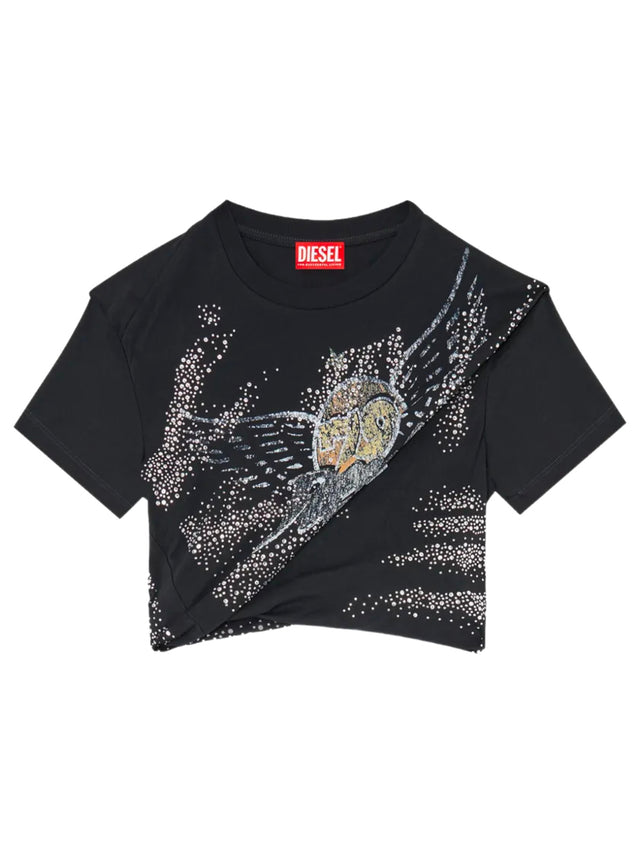 T-shirt arricciata in jersey a doppio strato