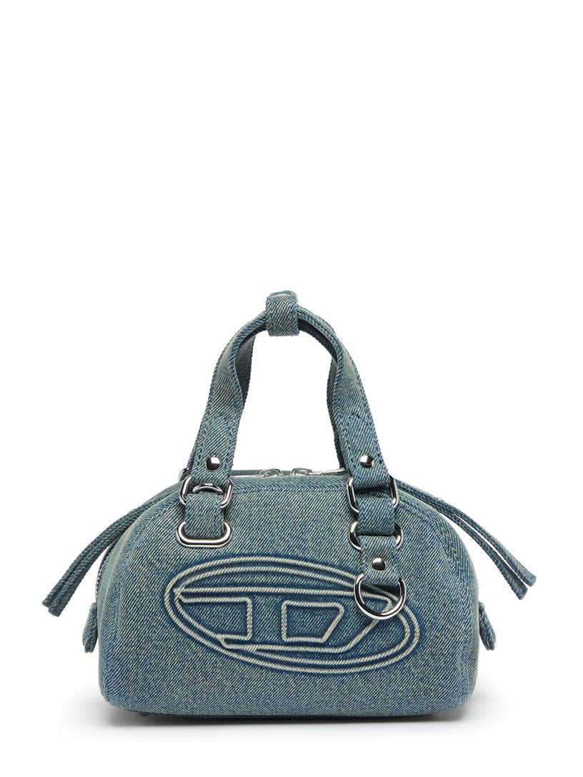 1DR Dome-Borsa bowling piccola in denim con logo Oval D