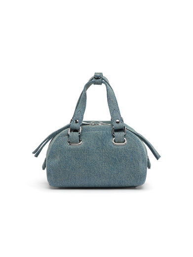 1DR Dome-Borsa bowling piccola in denim con logo Oval D