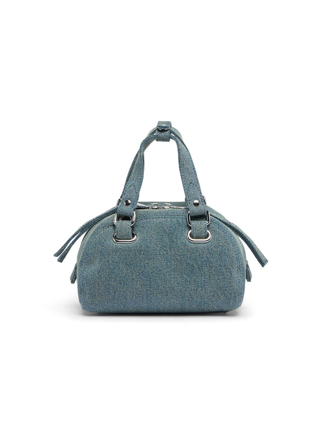 1DR Dome-Borsa bowling piccola in denim con logo Oval D