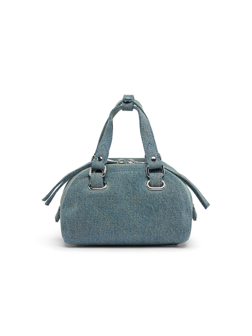 1DR Dome-Borsa bowling piccola in denim con logo Oval D