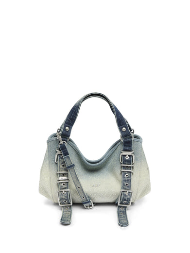 D-One-Borsa piccola a mano in denim solarizzato con cristalli