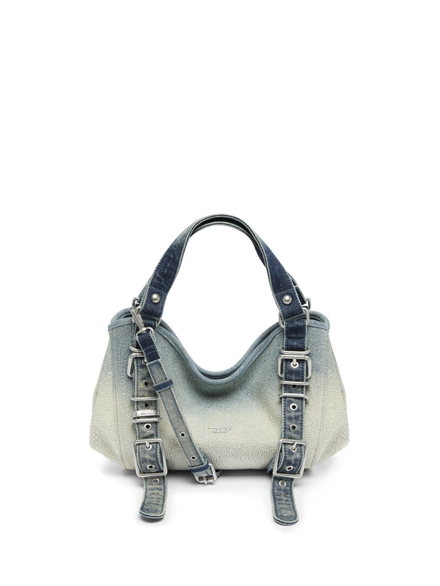 D-One-Borsa piccola a mano in denim solarizzato con cristalli