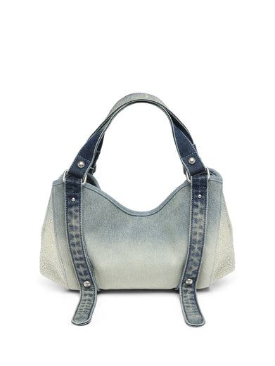 D-One-Borsa piccola a mano in denim solarizzato con cristalli