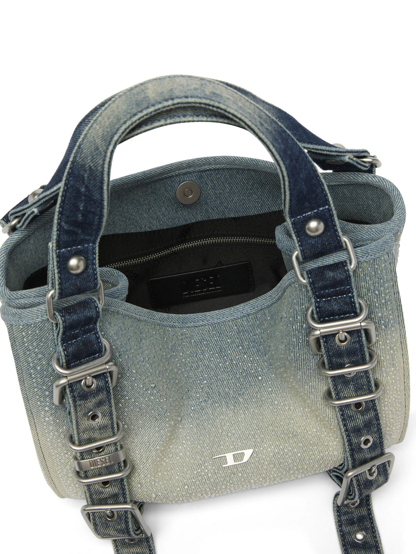D-One-Borsa piccola a mano in denim solarizzato con cristalli