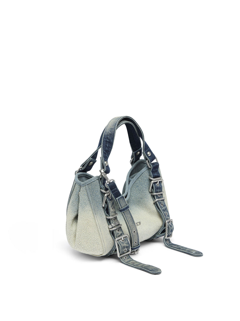 D-One-Borsa piccola a mano in denim solarizzato con cristalli