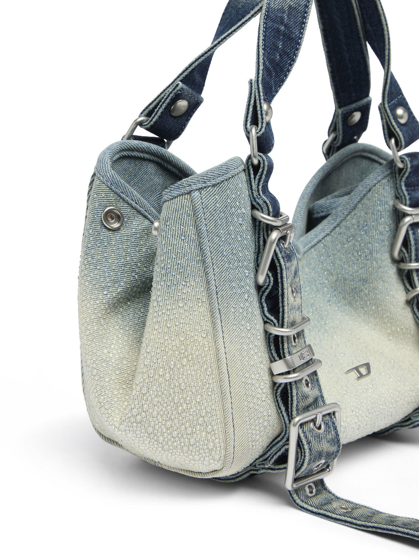 D-One-Borsa piccola a mano in denim solarizzato con cristalli