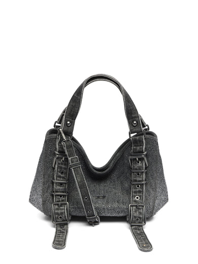 D-One-Borsa piccola a mano in denim solarizzato con cristalli