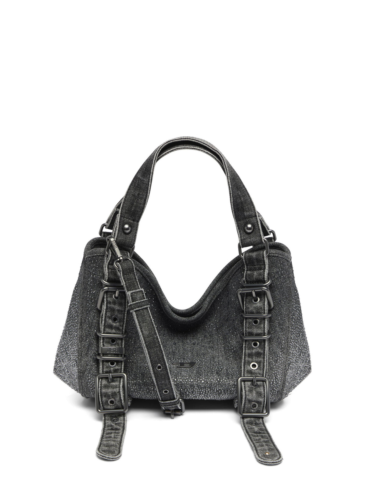 D-One-Borsa piccola a mano in denim solarizzato con cristalli
