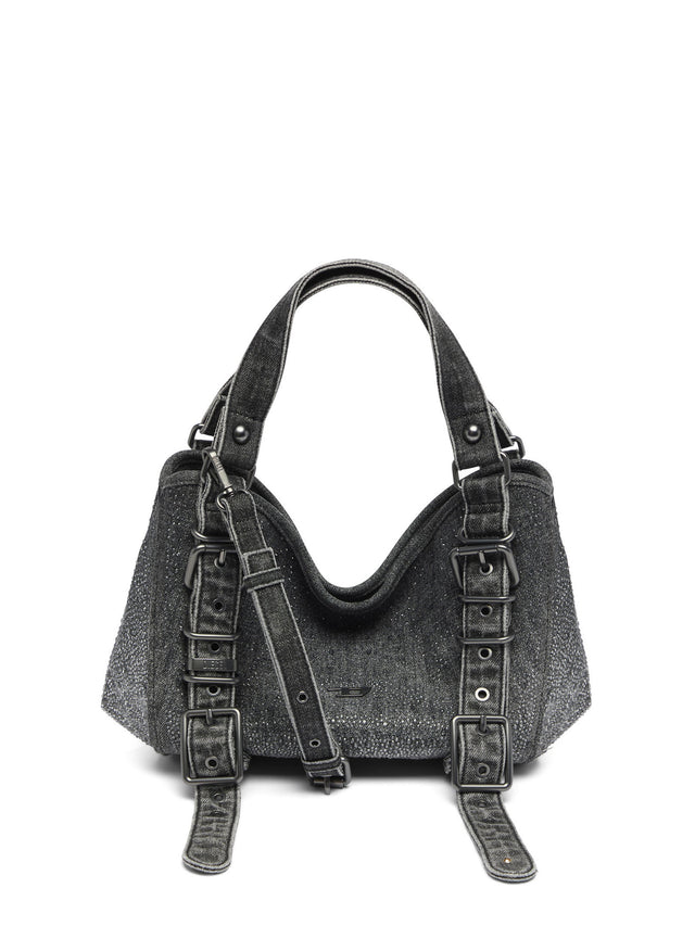 D-One-Borsa piccola a mano in denim solarizzato con cristalli