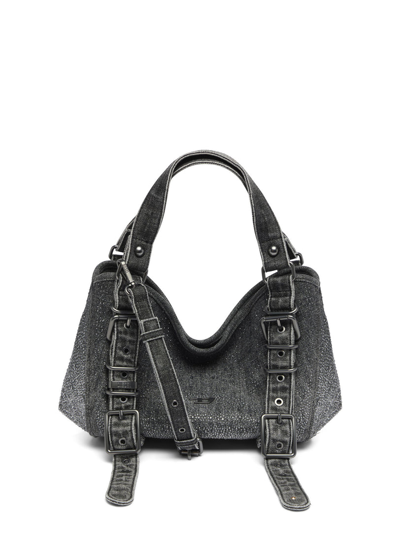D-One-Borsa piccola a mano in denim solarizzato con cristalli