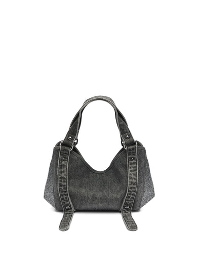 D-One-Borsa piccola a mano in denim solarizzato con cristalli