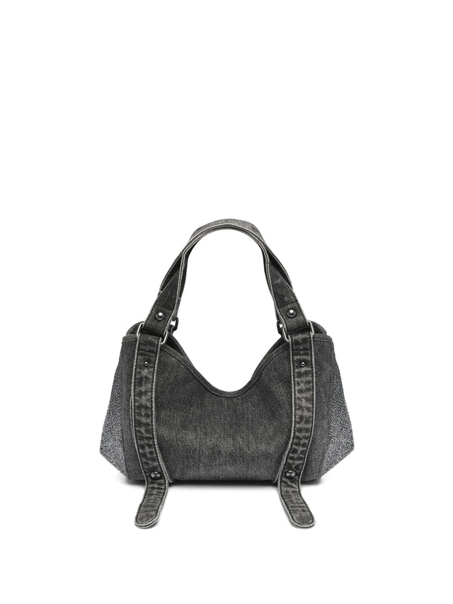 D-One-Borsa piccola a mano in denim solarizzato con cristalli