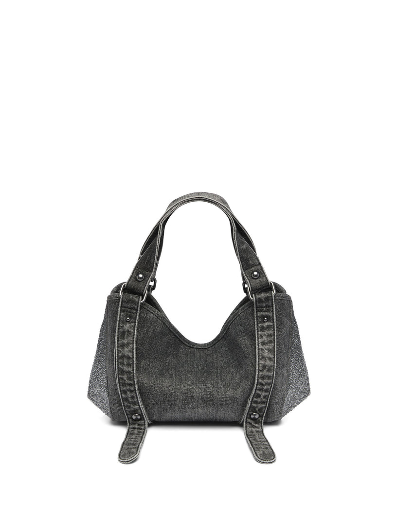 D-One-Borsa piccola a mano in denim solarizzato con cristalli