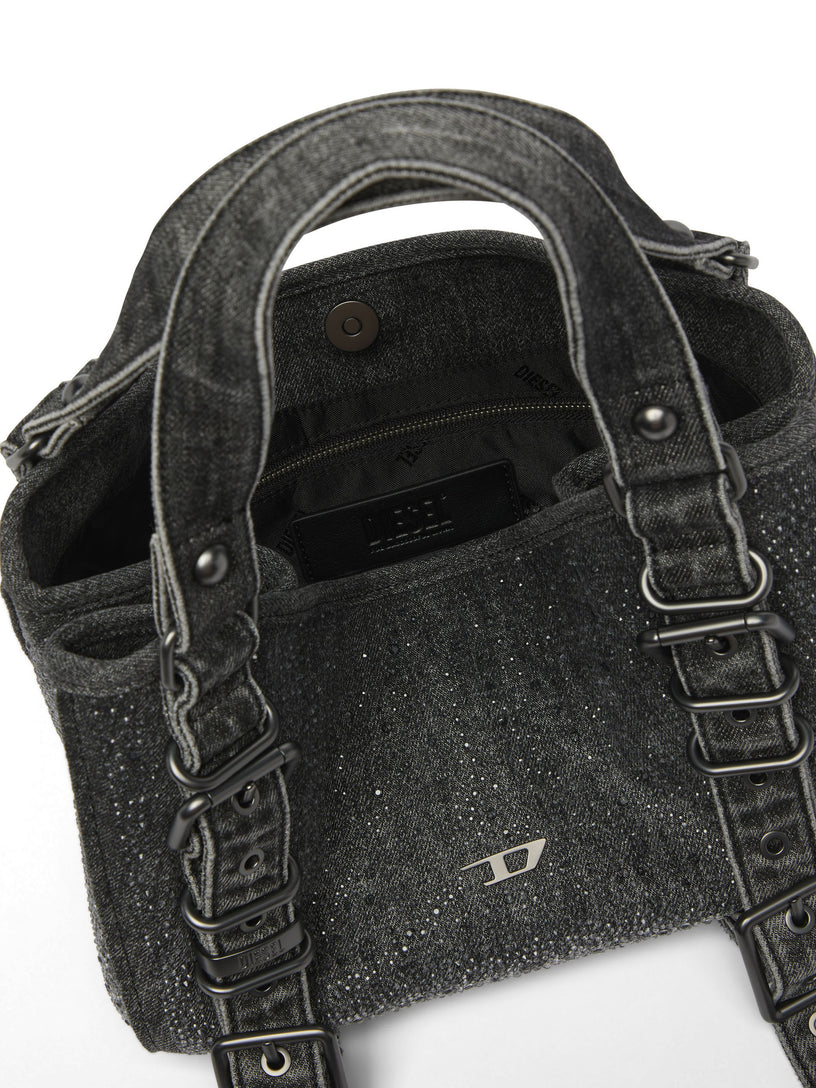 D-One-Borsa piccola a mano in denim solarizzato con cristalli