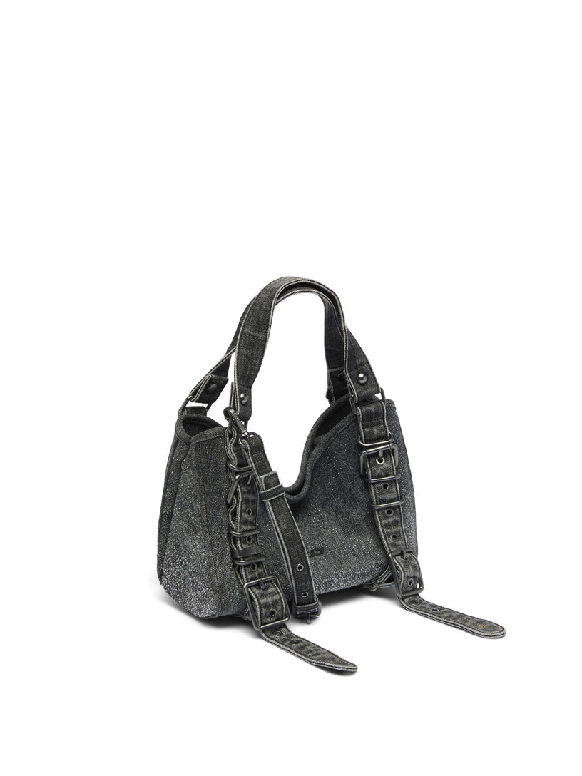 D-One-Borsa piccola a mano in denim solarizzato con cristalli