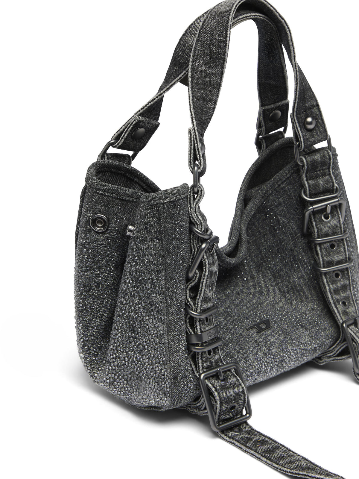 D-One-Borsa piccola a mano in denim solarizzato con cristalli
