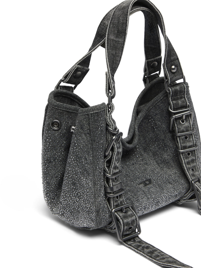 D-One-Borsa piccola a mano in denim solarizzato con cristalli