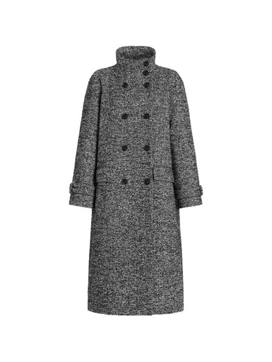Cappotto lungo doppiopetto in puntinato misto lana