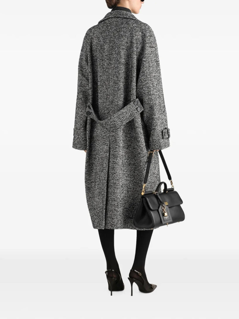 Cappotto lungo doppiopetto in puntinato misto lana