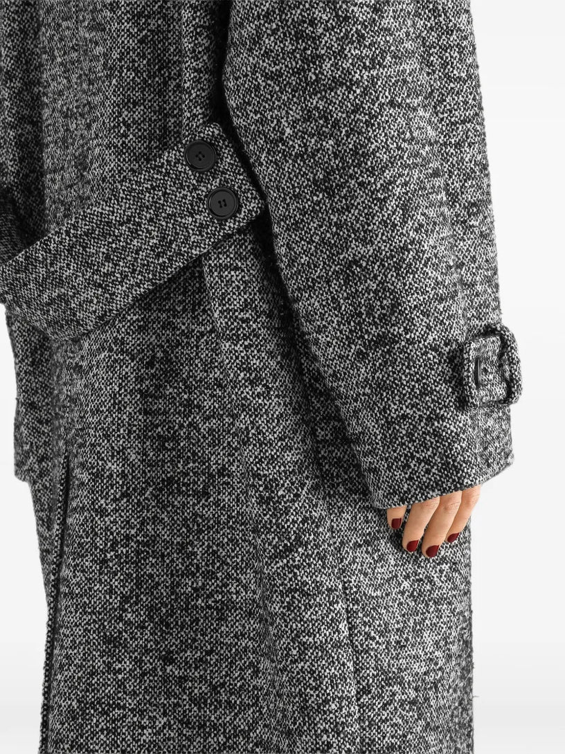 Cappotto lungo doppiopetto in puntinato misto lana