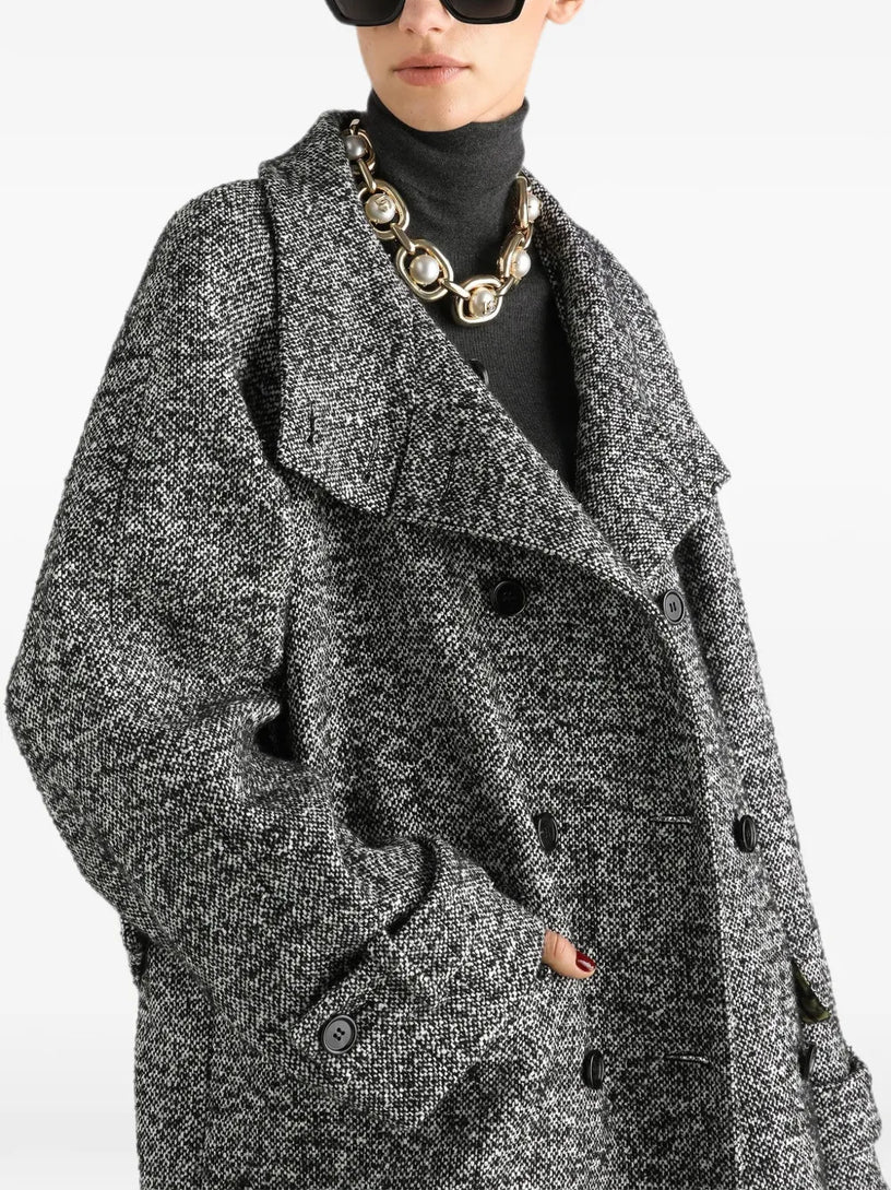 Cappotto lungo doppiopetto in puntinato misto lana