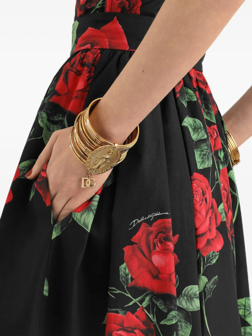 Gonna lunga in popeline stampa rose