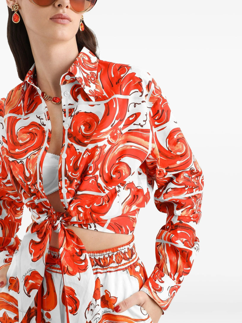 Camicia in popeline stampa maiolica