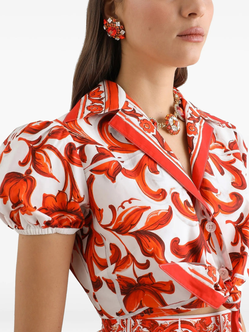 Camicia in popeline stampa maiolica