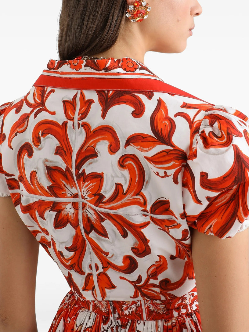 Camicia in popeline stampa maiolica