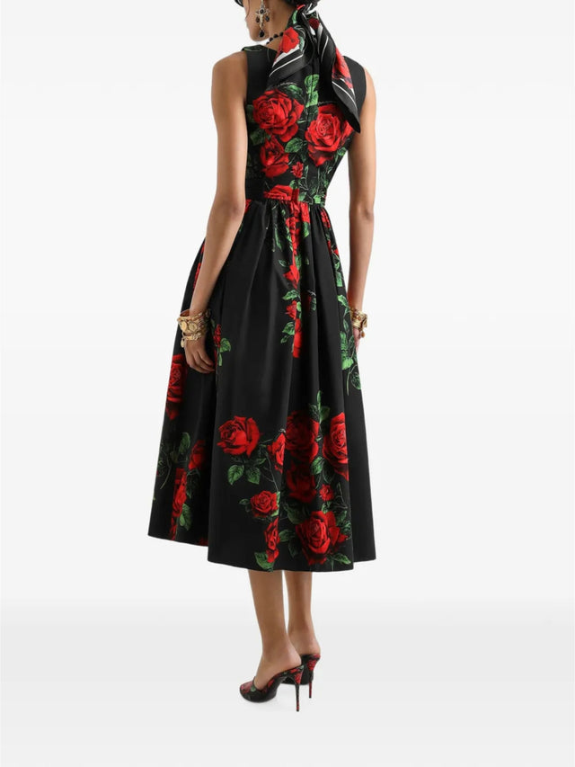 Rose print poplin dress