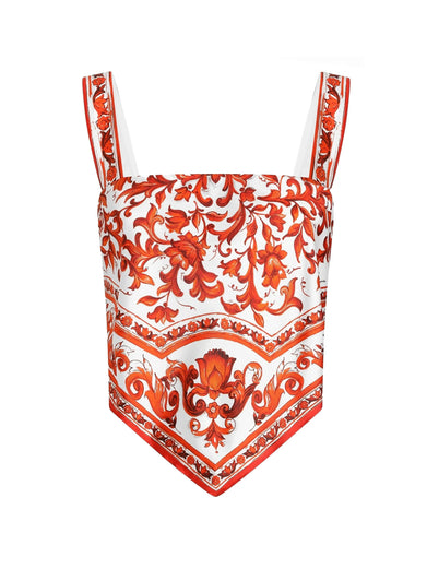 Top bustier in twill di seta stampa maiolica