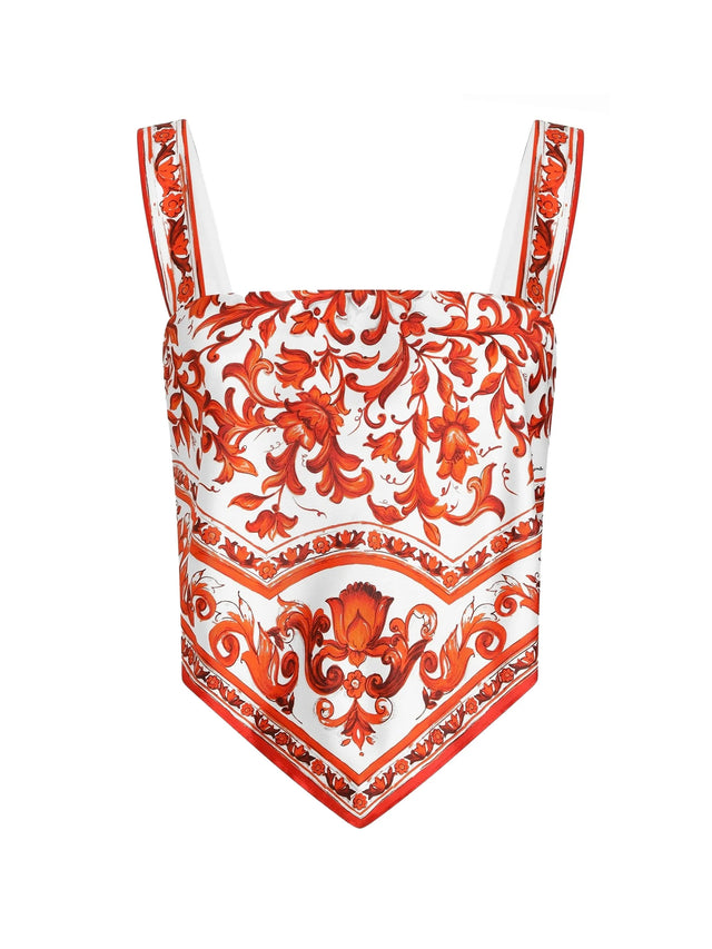 Top bustier in twill di seta stampa maiolica