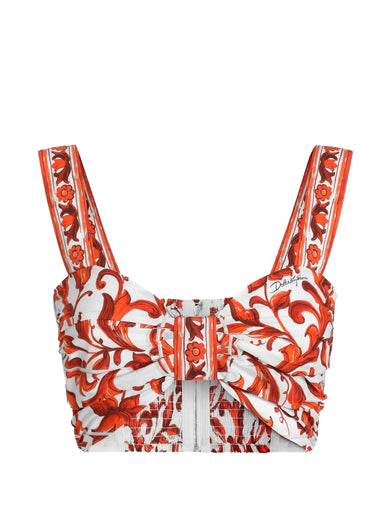 Top in popeline stampa Maiolica