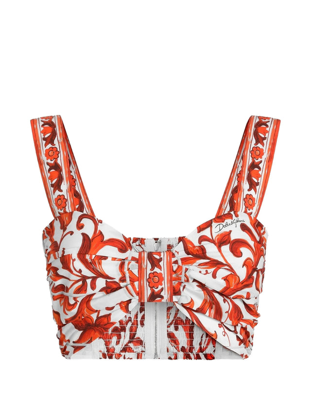 Top in popeline stampa Maiolica