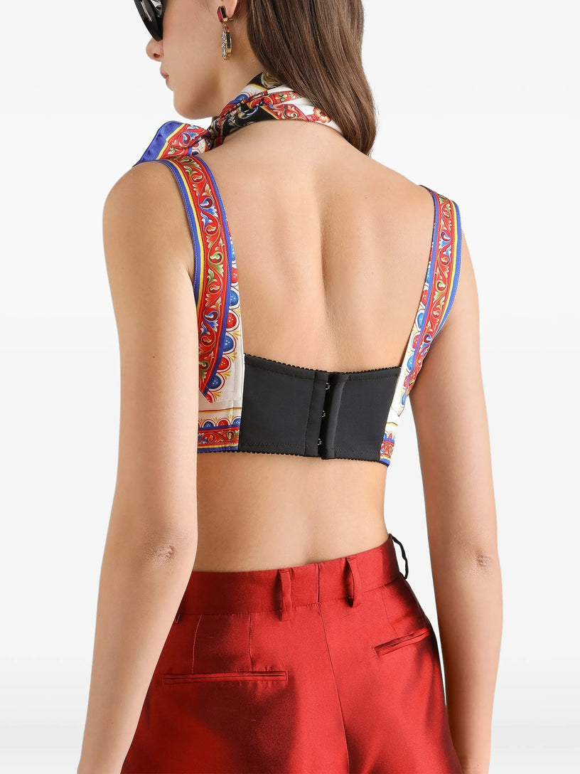 Top in charmeuse stampa carretto