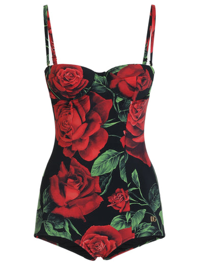 Costume intero a balconcino stampa rose
