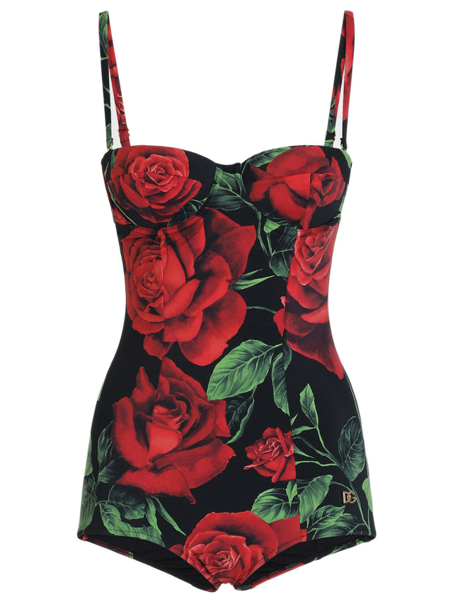 Costume intero a balconcino stampa rose